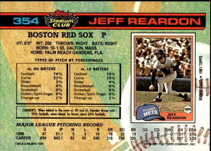 1991 Stadium Club #354 Jeff Reardon