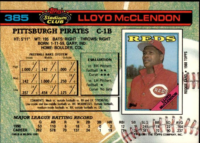 1991 Stadium Club #385b Lloyd McClendon