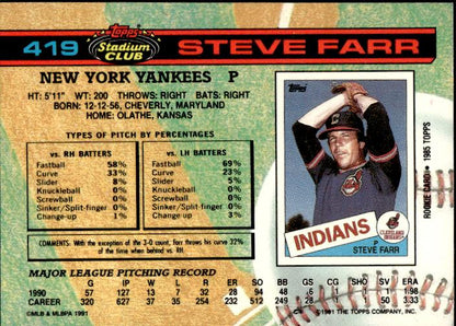 1991 Stadium Club #419 Steve Farr