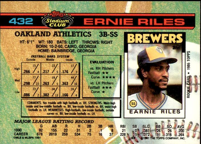 1991 Stadium Club #432a Ernie Riles