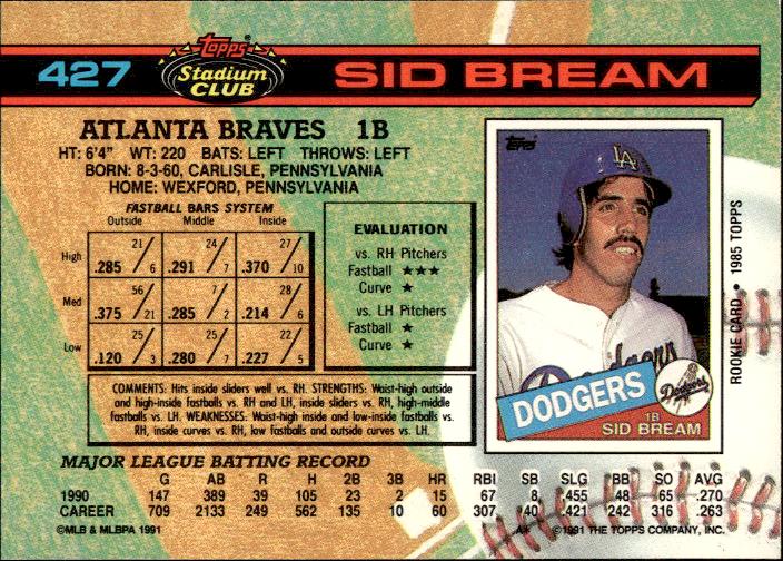 1991 Stadium Club #427a Sid Bream