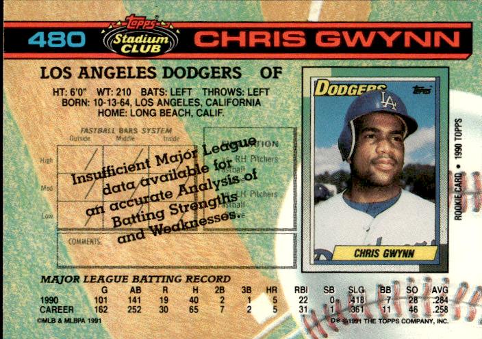 1991 Stadium Club #480a Chris Gwynn