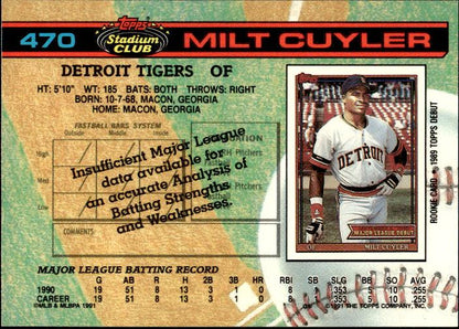 1991 Stadium Club #470a Milt Cuyler