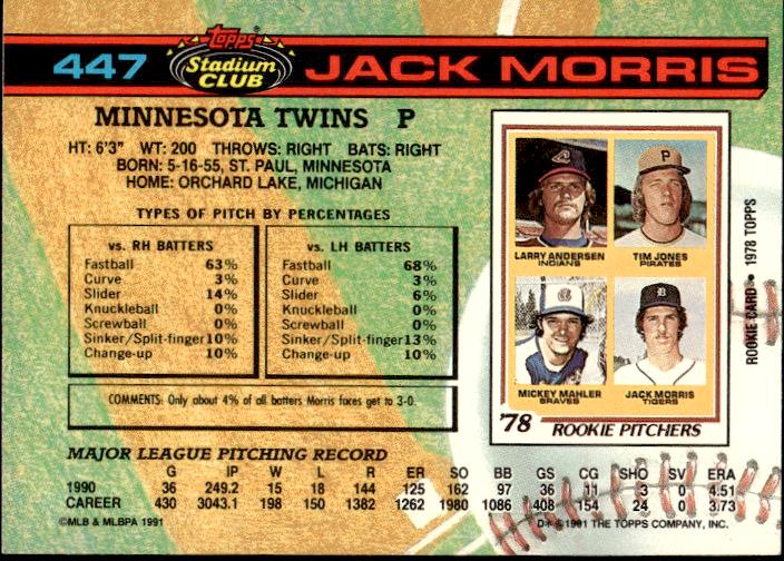 1991 Stadium Club #447b Jack Morris