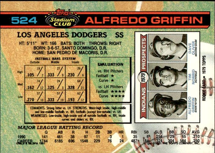 1991 Stadium Club #524b Alfredo Griffin