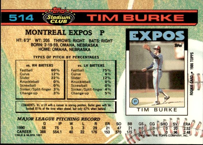 1991 Stadium Club #514a Tim Burke