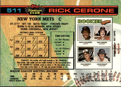 1991 Stadium Club #511b Rick Cerone