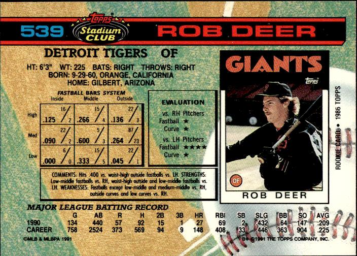 1991 Stadium Club #539 Rob Deer