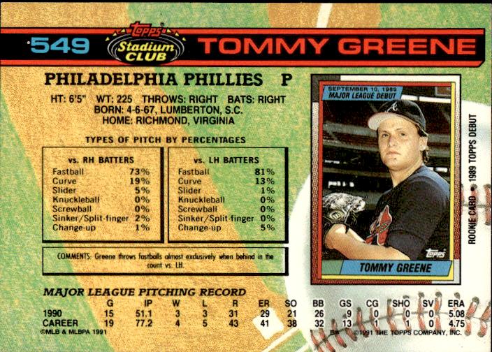 1991 Stadium Club #549 Tommy Greene