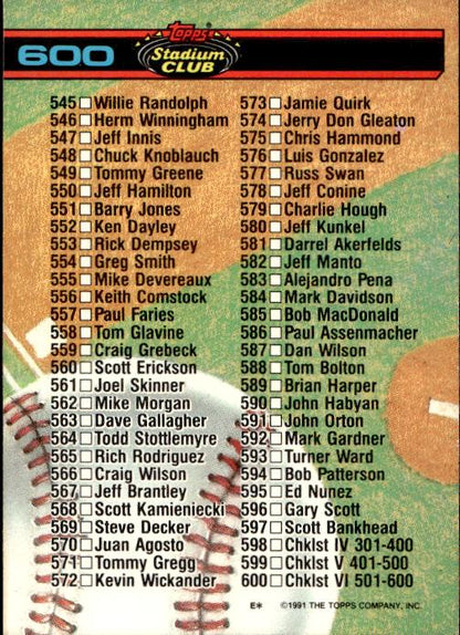 1991 Stadium Club #598a Checklist: 301-400