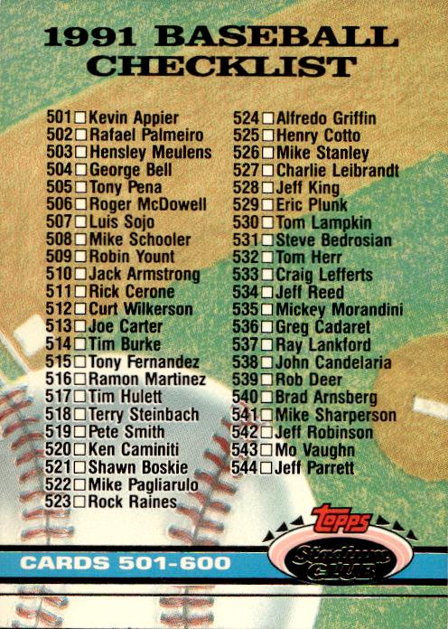 1991 Stadium Club #598a Checklist: 301-400