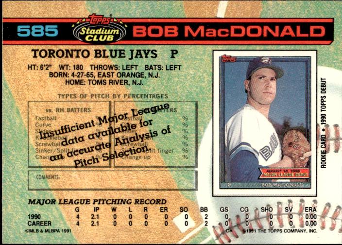 1991 Stadium Club #585a Bob MacDonald