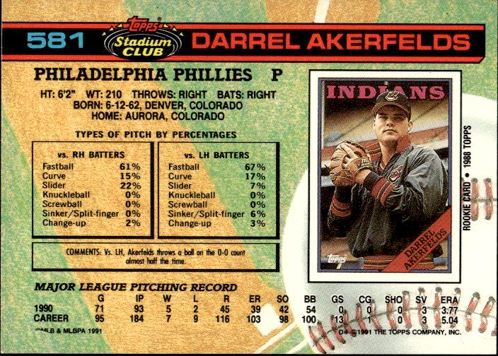 1991 Stadium Club #581a Darrel Akerfelds