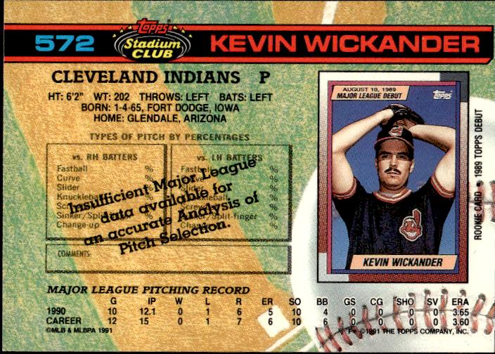 1991 Stadium Club #572a Kevin Wickander