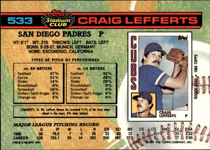 1991 Stadium Club #533 Craig Lefferts