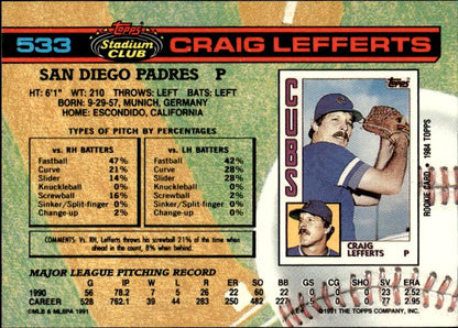 1991 Stadium Club #533 Craig Lefferts