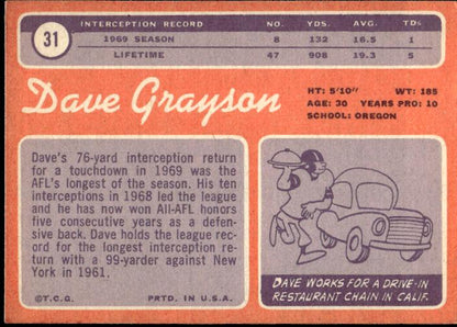 1970 Topps #31 Dave Grayson