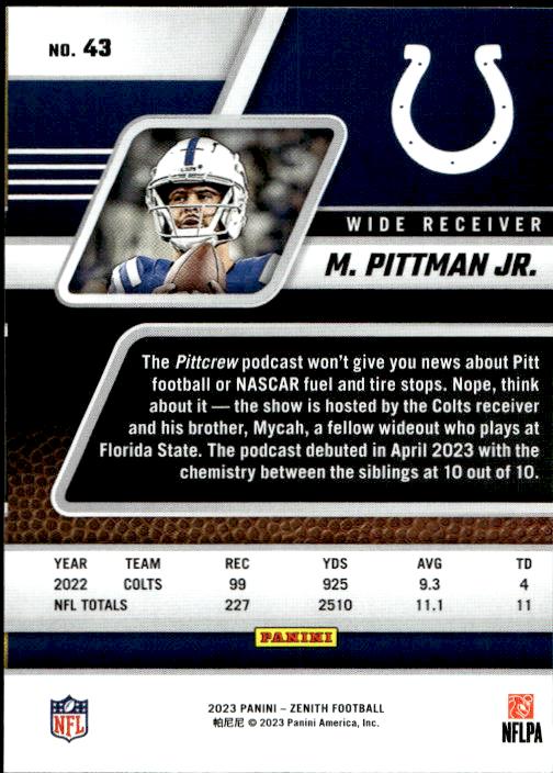 2023 Panini Zenith #43 Michael Pittman Jr. Retail