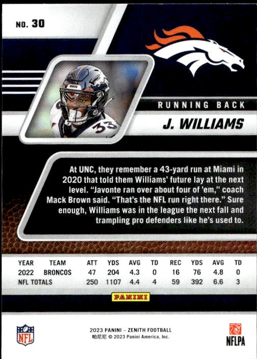 2023 Panini Zenith #30 Javonte Williams Retail