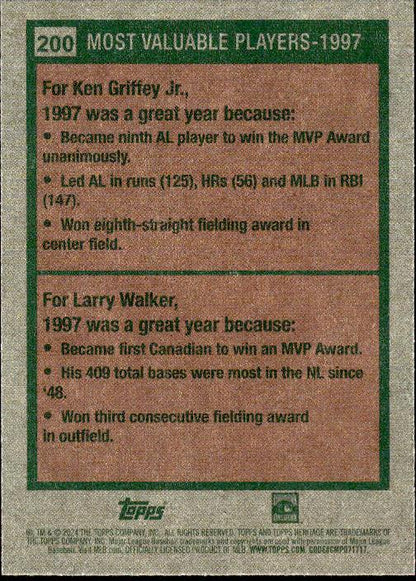 2024 Topps Heritage #200 1997 MVPs (Ken Griffey Jr. / Larry Walker)