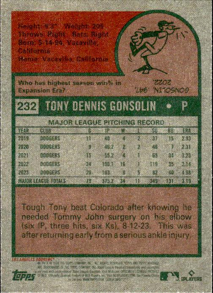 2024 Topps Heritage #232 Tony Gonsolin