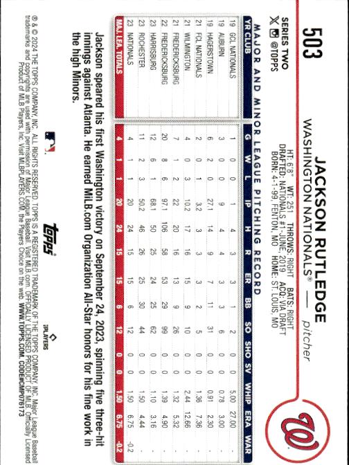 2024 Topps #503 Jackson Rutledge