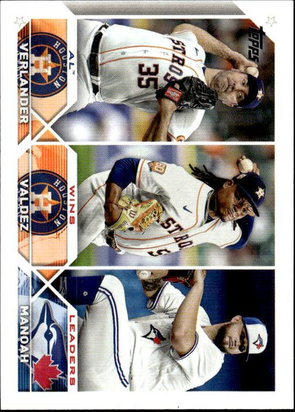 2023 Topps #82 AL Wins Leaders (Justin Verlander / Framber Valdez / Alek Manoah)