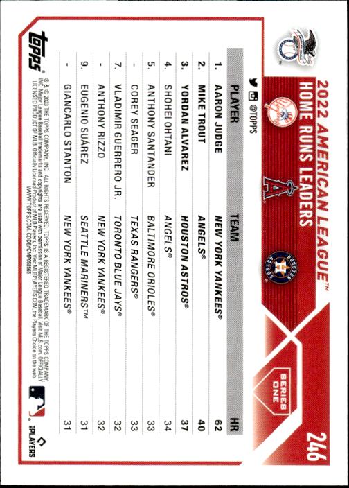 2023 Topps #246 AL HRs Leaders (Aaron Judge / Mike Trout / Yordan Alvarez)