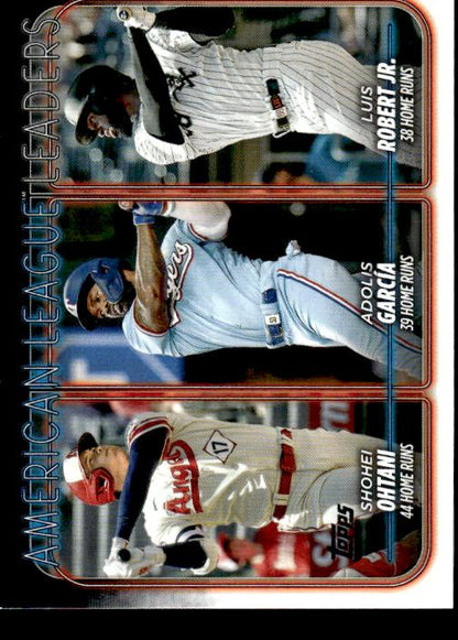 2024 Topps #179 American League Leaders Home Runs (Shohei Ohtani / Adolis García / Luis Robert Jr.)