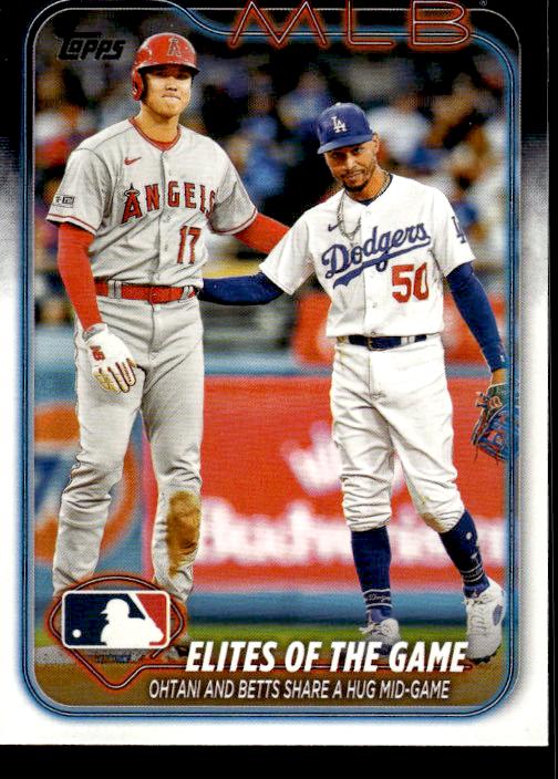 2024 Topps #138 Elites of the Game: Ohtani and Betts Share a Hug Mid-Game