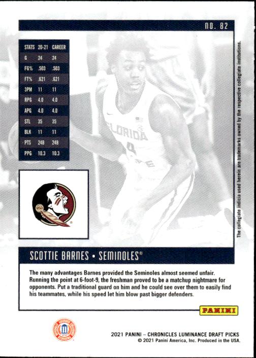 2021 Panini Chronicles Draft Picks #82 Scottie Barnes