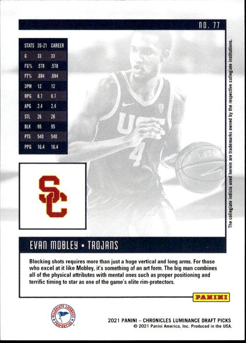 2021 Panini Chronicles Draft Picks #77 Evan Mobley