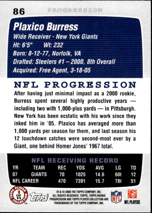 2008 Topps Rookie Progression #86 Plaxico Burress