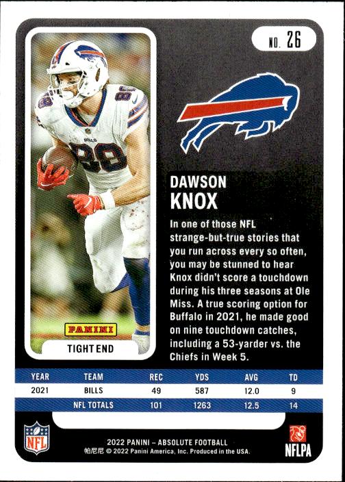 2022 Panini Absolute #26 Dawson Knox