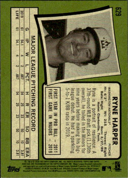 2020 Topps Heritage #629 Ryne Harper