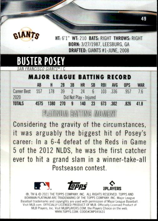 2021 Bowman Platinum #49 Buster Posey