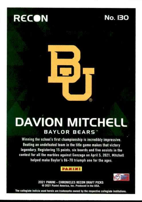 2021 Panini Chronicles Draft Picks #130 Davion Mitchell