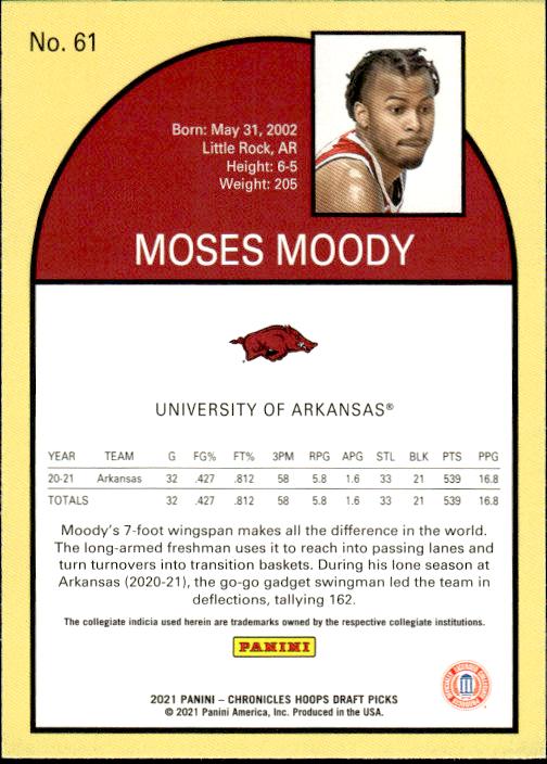 2021 Panini Chronicles Draft Picks #61 Moses Moody