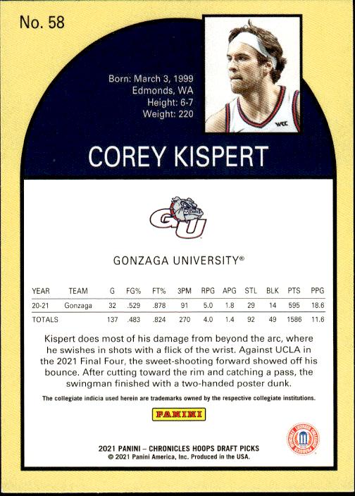 2021 Panini Chronicles Draft Picks #58 Corey Kispert