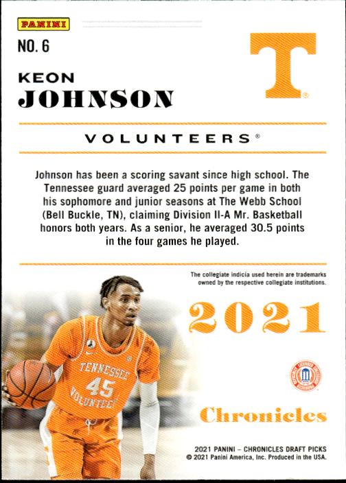 2021 Panini Chronicles Draft Picks #6 Keon Johnson