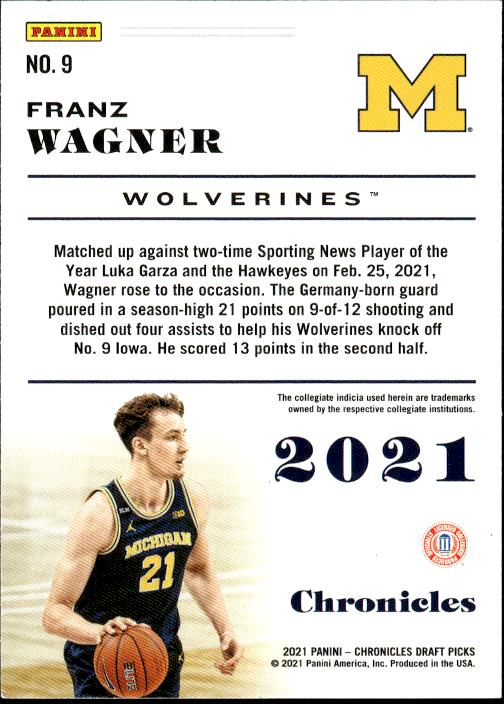 2021 Panini Chronicles Draft Picks #9 Franz Wagner