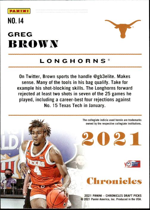 2021 Panini Chronicles Draft Picks #14 Greg Brown III