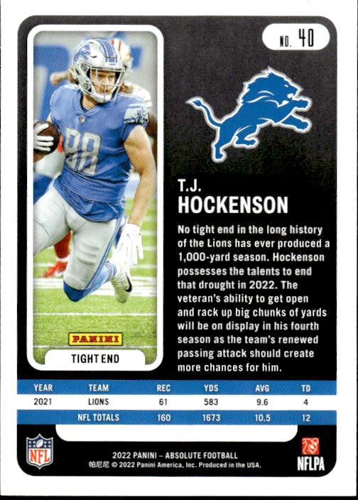 2022 Panini Absolute #40 T.J. Hockenson