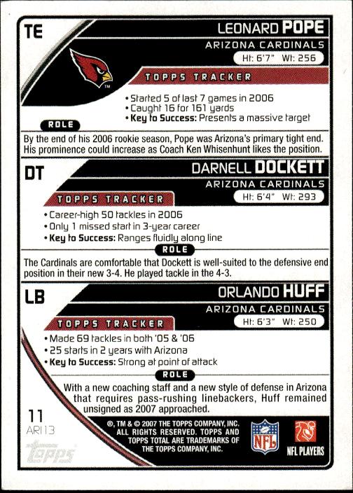 2007 Topps Total #11 Orlando Huff / Leonard Pope / Darnell Dockett