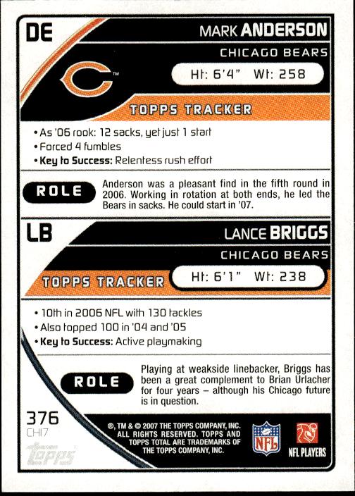 2007 Topps Total #376 Lance Briggs / Mark Anderson