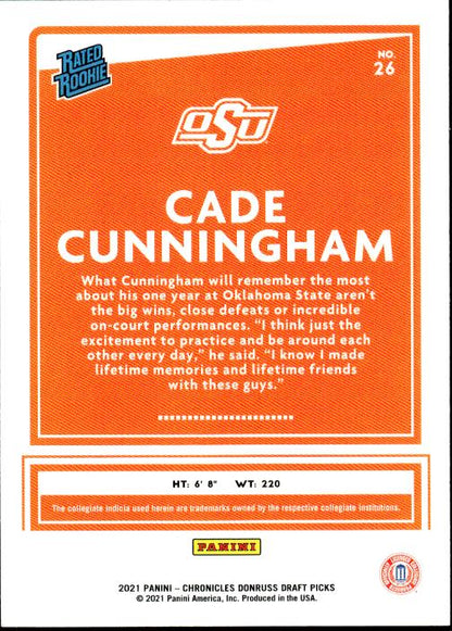 2021 Panini Chronicles Draft Picks #26 Cade Cunningham