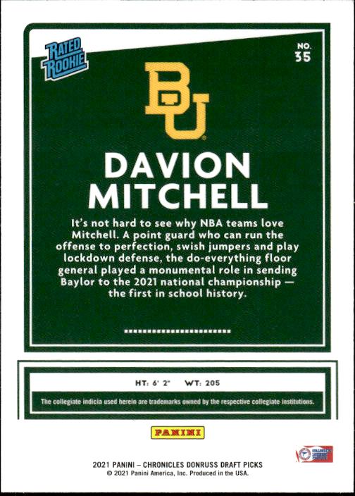 2021 Panini Chronicles Draft Picks #35 Davion Mitchell