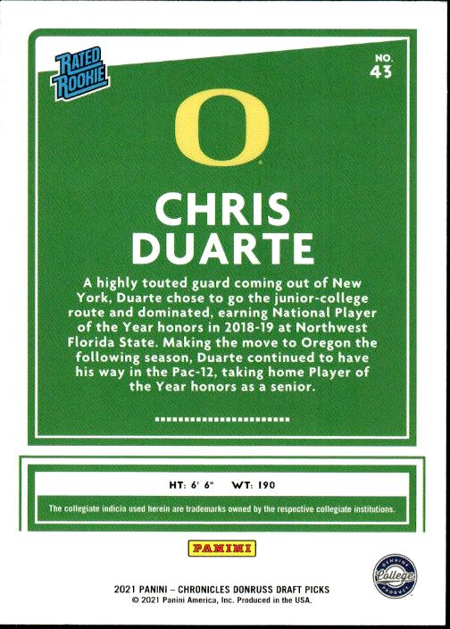 2021 Panini Chronicles Draft Picks #43 Chris Duarte