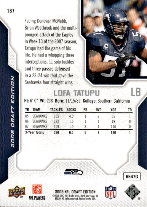 2008 Upper Deck Draft Edition #187 Lofa Tatupu