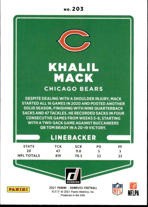 2021 Donruss #203b Khalil Mack No Helmet